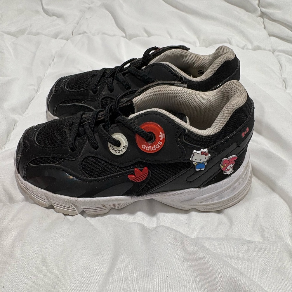 Adidas Kids Black and White Sneakers with Hello Kitty